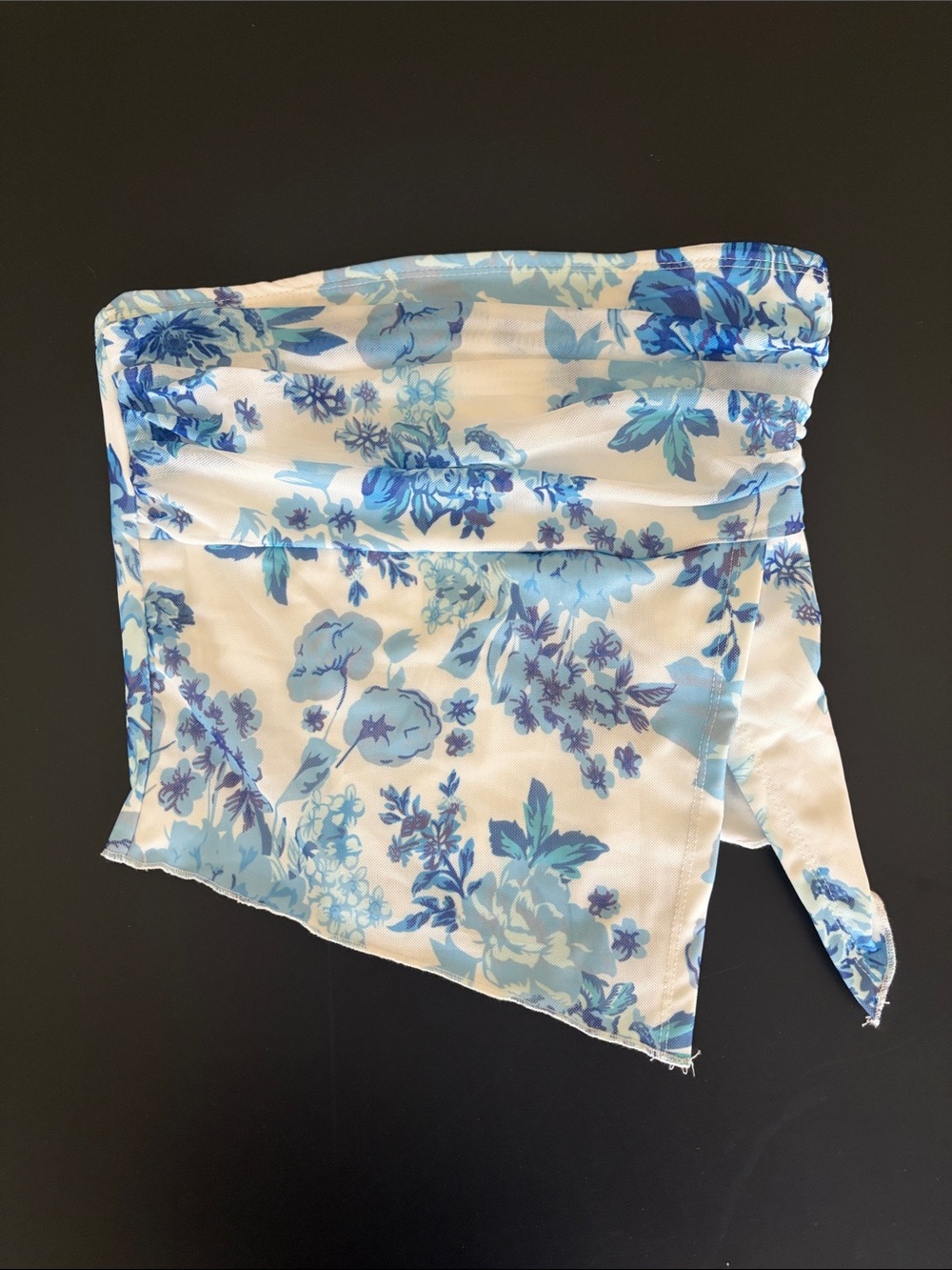 Strapless Blue Floral Crop Top